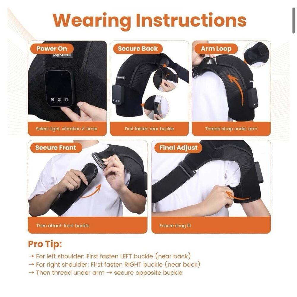 KENEO Infrared Light Therapy Shoulder Wrap, Cordless Rechargeable, Timer, Black - Picture 6 of 9